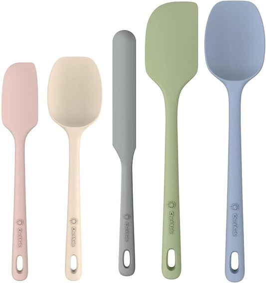 ChefAide 5 Pieces Silicone Spatula Set, Food Grade Rubber Spatula, Upgrade Strong Handle with Ergonomic Grip, Heat Resistant Up to 600°F for Nonstick Cookware, Cooking