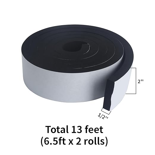 High Density Foam Tape - 2'' x 1/2'' x 13ft Weatherproof Adhesive Prevent Condensation Heat Resistant Flame Retardant Weather Stripping Easy to Cut & Install & Remove for Car Doors Pipes Windows