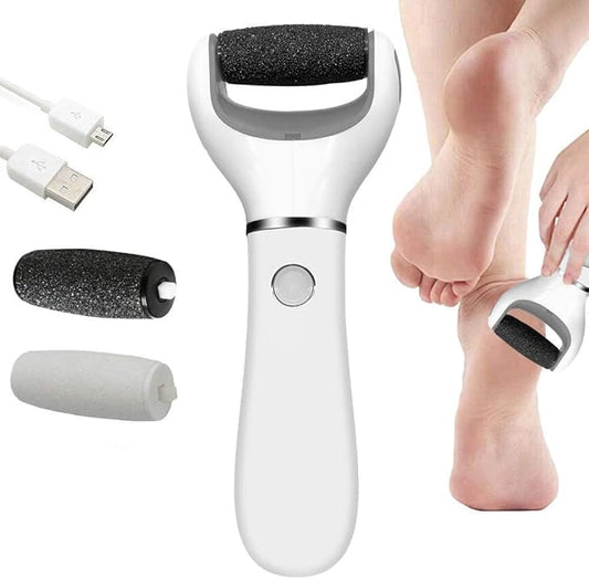 Electric Foot Scrubber Foot File Hard Skin Remover Pedicure Tools Electronic Callus kit for Cracked Heels and Dead Skin with 2 Roller Heads, White