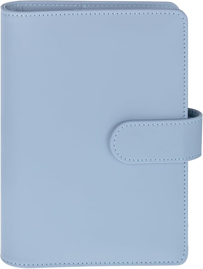 Antner A6 Notebook Binder Refillable 6 Ring Budget Binder Cover for A6 Refill Paper, PU Leather Budget Planner Organizer with Magnetic Buckle, Loose Leaf Personal Planner, Airy Blue