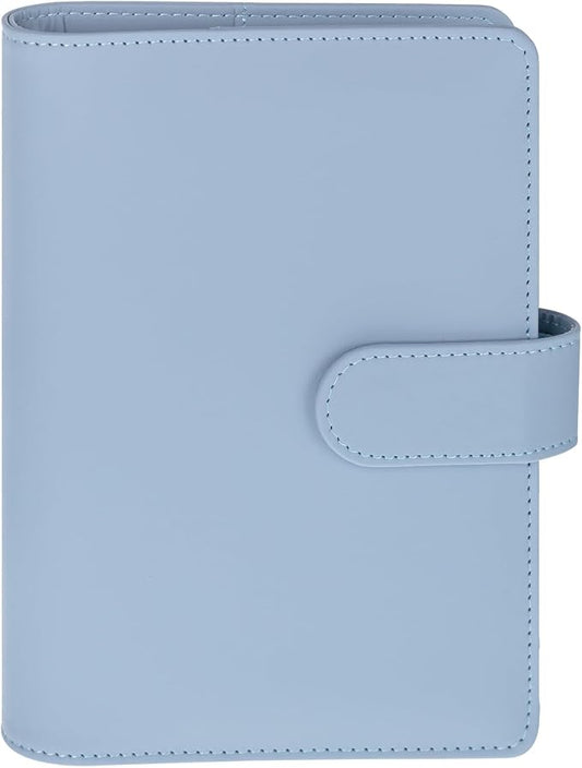 Antner A6 Notebook Binder Refillable 6 Ring Budget Binder Cover for A6 Refill Paper, PU Leather Budget Planner Organizer with Magnetic Buckle, Loose Leaf Personal Planner, Airy Blue
