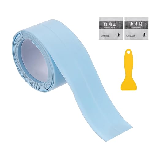 uxcell Caulk Tape Waterproof, 0.83 Inch x 3.28 ft Self-Adhesive Sealant Sealing Strip Caulking Sealant Tape PVC with Tool for Kitchen Sink Toilet Bathroom Bathtub Floor, Blue