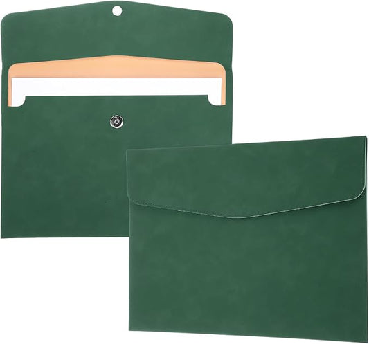 PATIKIL 2Pcs PU Leather File Folders, 13x9 A4 Document Holder Waterproof Envelope Folder with Snap Closure, Portable Portfolio Organizer Case for Paper Receipt, Green