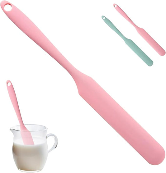 Silicone Jar Spatula,Non-Stick Heat Resistant Kitchen Thin Spatula,Sourdough Stirring Stick,Jam Spreader for Peanut Butter,Cake Cream Butter Spatulas for Scraping Icing Bread Cream (Pink)