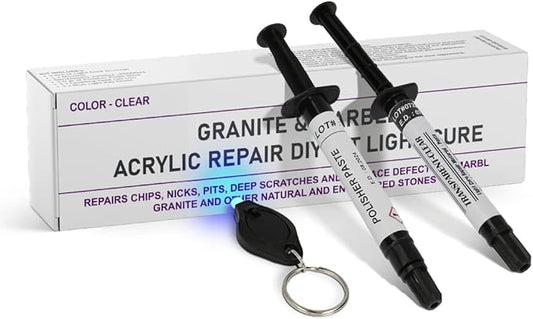 Granite, Marble, Quartz & Acrylic Repair Kit (Clear/Transparent) - Suitable for Most Repairs I Also for Tile, Countertop, Fiberglass & Ceramic Surfaces I Fix Broken Chips & Cracks in Minutes