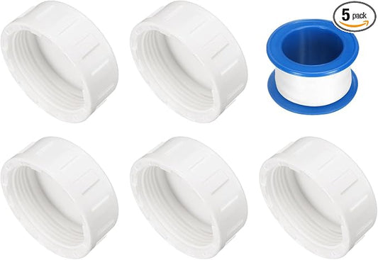 uxcell 5Pcs 1-1/2 Inch PT Female Thread PVC Pipe Fitting Cap, Cleanout Water Drain End Caps, Pipe Plug Socket Fittings with Tape for Water Heater Supply Lines, Plumbing, White