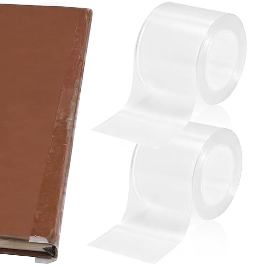 Engorgio Clear Strong Waterproof Adhesive Archival Safe Book Repair Tape 2pcs, 2Inch x 16.5Ft - Removable Book Binding Tape for Old Books, Broken Pages, Textbook Spine & Library Repair Supplies.