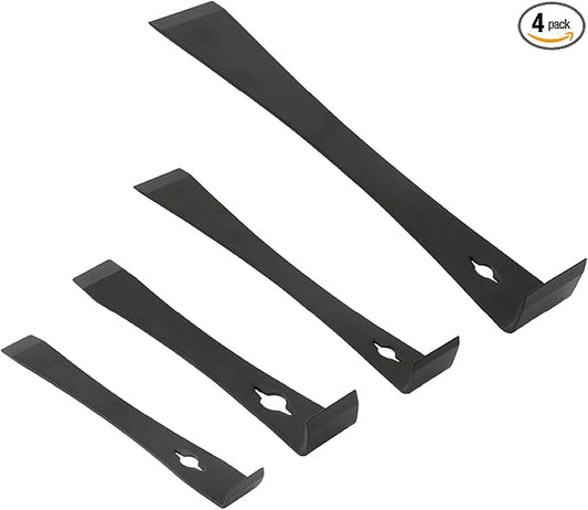 Bates- Flat Pry Bar Scraper, 4 Pack, 5-1/2", 7-1/4", 9-1/2" and 12", Black, Trim Puller Tool for Baseboard