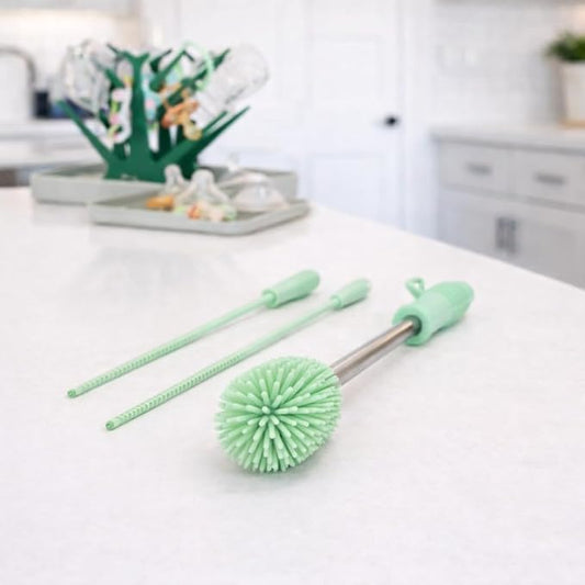 Haakaa Silicone Cleaning Brush Kit – Household Cleaning Brushes for Bottles and Crevices – Food-Grade Silicone: Dishwasher Safe (Kit-Lime)
