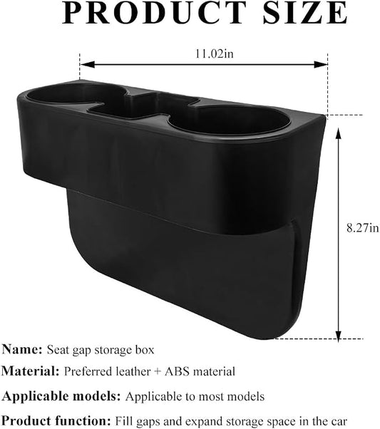 DXNQ Car Cup Holder Gap Filler Organizer, Multifunctional Auto Front Console Gap Filler with Cup Holder, Leather Extra Cup Holder Storage Box for Car Truck SUV, Car Accessories (Black/Plastic)
