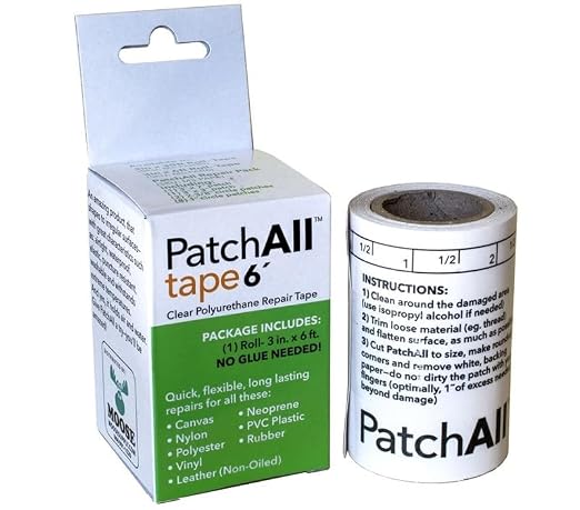 PatchAll Kit Clear Polyurethane Adhesive Vinyl Repair Patch Tape Kit, Waterproof, Airtight Patches for Canvas Tent, Boat Upholstery, Car Seat, Leather Furniture, Hole, Awning, and More, 3" x 6' Roll