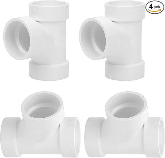 4Pack 1-1/2IN PVC DWV Sanitary Tee 3-Way PVC Pipe Fittings Adapter Furniture Build Grade SCH40 PVC Elbow Fittings Connector for Drain, Waste, Vent