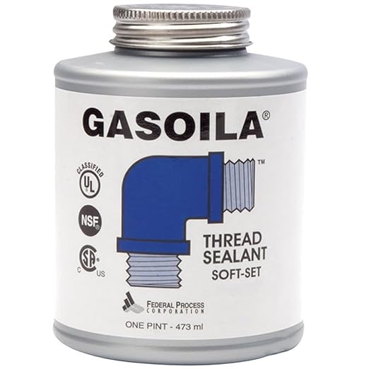 Gasoila Soft-Set Pipe Thread Sealant – Non-Hardening Paste for Metal & Plastic, 1 Pint with Brush Cap – Reliable Leak Prevention, Drip-Resistant, Temp Range -100 to 600°F, Made in USA