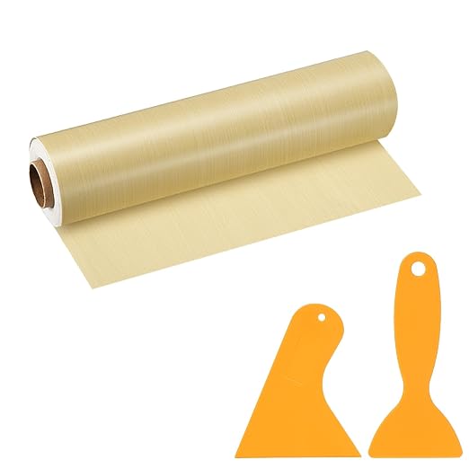 PATIKIL Wood Grain Repair Tape, 8" x 33' Self Adhesive Realistic Wood Tape with Scraper Durable Repair Patch for Furniture Floor Window Door Table DIY Home Decor, Yellow Fir