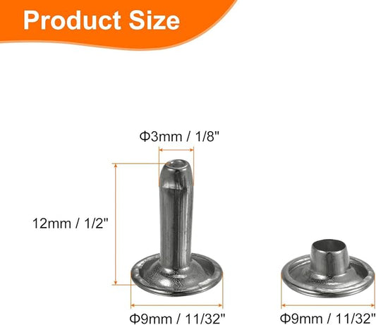 HARFINGTON 100 Sets Double Cap Leather Rivets, 9x12mm Round Cap Tubular Metal Studs Leather Crafting Rivets for Fabric Belt Pet Collar Boot Bag Repair and Decoration, Gunmetal