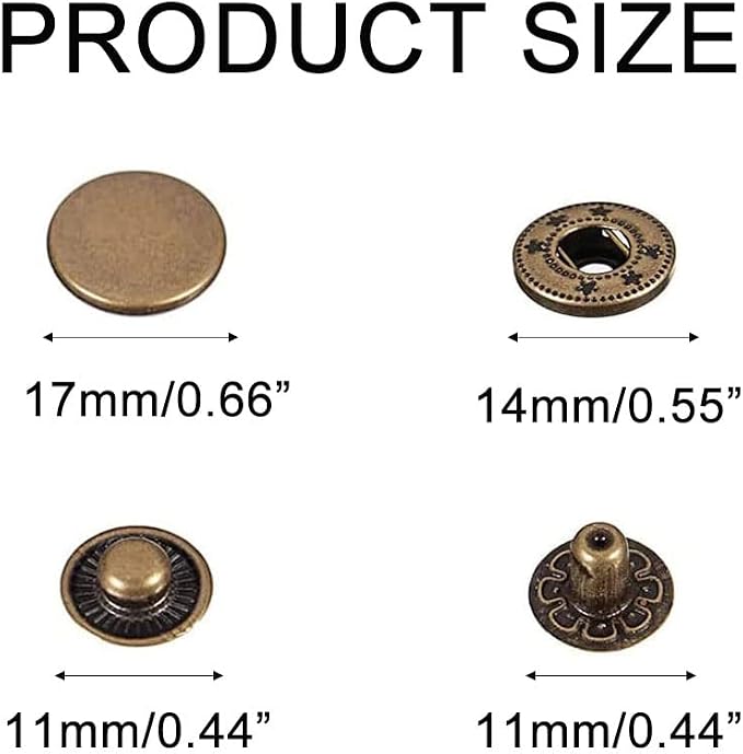BetterJonny 24 Sets Heavy Duty Leather Snap Fasteners Kit, 17mm Metal Snap Buttons Press Studs Leather Rivets Snaps with 4 Setter Tools for Clothes Bracelet Jackets Jeans (Gold)