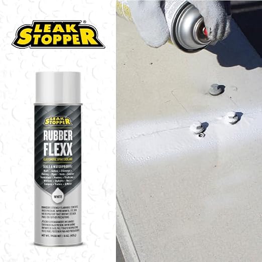 Leak Stopper Rubber Flexx – 15oz Waterproof Repair & Sealant Spray - Point & Spray to Seal Cracks, Holes, Leaks, Corrosion & More | White – 2 cans