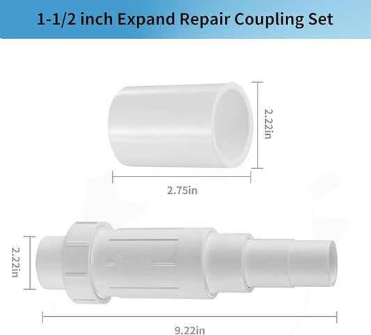 LESSO 1-1/2" PVC Repair Coupling, 1-1/2 inch PVC Pipe Repair Kit for Broken or Cracked In-Ground Pipe Fittings Waterproof Durable, SCH40 White (2 Sets)