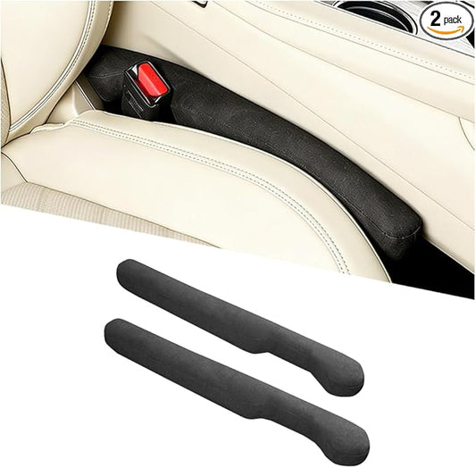 2PCS Car Seat Gap Filler, 2PCS Leather Between Chair Console Gap Plug to Impede ltems from Dropping, Automotive Interior Seat Seam Guard Stopper, Universal for Sedan RV Truck (Black)