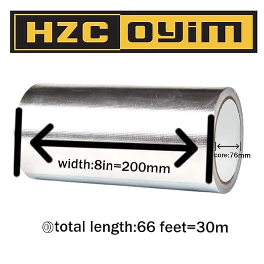 Silver Aluminum Foil Adhesive Tape 8in x 66ft High Temperature Resistant Heat Shield Blocking Tape for Car Exhaust Pipe/Air Conditioning Pipe/HVAC
