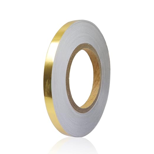 Floor Tiles Gold Foil Lines Metalized Mirror Tape, Self-Adhesive Tile Seam Sticker, Waterproof Gap Sealing Foil Decor Tape for Wall, Cabinet, Kitchen(0.39in x 164 Ft) (Gold)