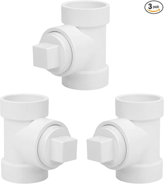 3Pack 1-1/2IN PVC DWV Cleanout Tee with Plug Pipe Fitting (Socket x Socket x FPT) SCH40 1.50IN DWV PVC Sewer Cleanout Tee with NPT Female Cap Cover for pipe, Drain, Waste, Vent