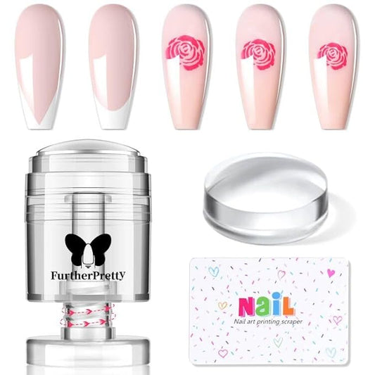 Rotatable Silicone Nail Stamper Set, Adjustable Image Size Nail Stamps, French Nail Stamping Tools with Scraper, Nail Art Accessories for DIY Manicures, Sello de Silicona para Uñas