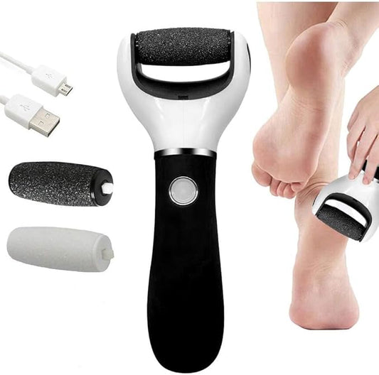 Electric Foot File Hard Skin Remover Pedicure Tools Electronic Callus kit for Cracked Heels and Dead Skin with 2 Roller Heads, Black