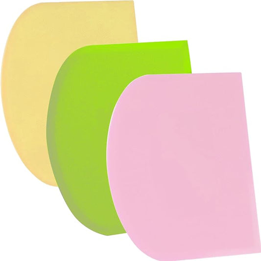 SURDOCA Dough Scraper Bench Scraper - 3P 11.8x7.3" Plastic Flexible Bowl Scraper, Sharp Edge & Angles Cake Scraper. Non-Slip Bakeware Decorating Tools Sculpting & Modeling Tools - Green+Pink+Yellow