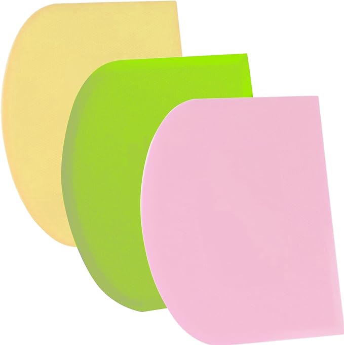SURDOCA Dough Scraper Bench Scraper - 3P 13x7.9" Plastic Flexible Bowl Scraper, Sharp Edge & Angles Cake Scraper. Non-Slip Bakeware Decorating Tools Sculpting & Modeling Tools - Green+Pink+Yellow