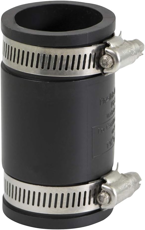 Supply Giant 6I45 Flexible Pvc Coupling with Stainless Steel Clamps, 1.6" Inner diameter for 1-1/4" Nominal Pipe, Black