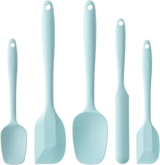 Silicone Spatula Set, 5 Piece Food Grade Rubber Spatulas for Baking, Cooking, and Mixing High Heat Resistant Non Stick Dishwasher Safe BPA-Free (Macaron blue)