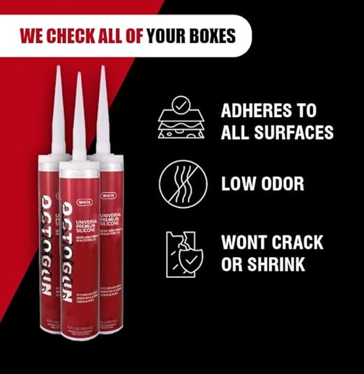 Octogun™ Universal Premium Silicone – All-Purpose Waterproof Sealant for Bathroom, Kitchen, Shower, Window & Door – Low Odor, Flexible & Long-Lasting – 10.1 fl oz -White, Silicone, Caulk
