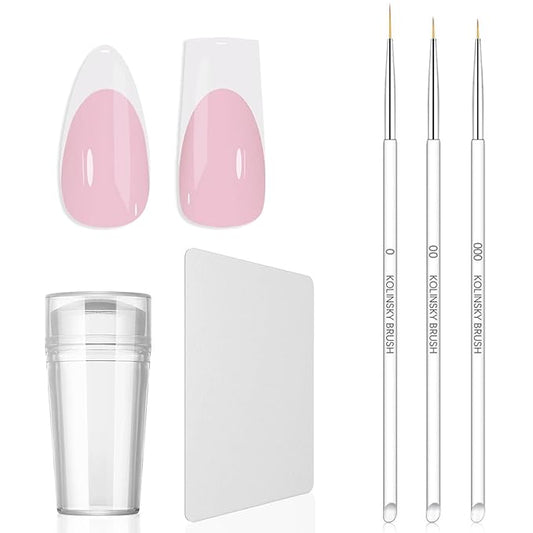 Jelly Nail Stamper & Liner Nail Art Brushes - French Tip Nail Design Tools, Silicone Nail Art Stamping Stamper with Scraper, French Tip Stamp Liner Brush for Manicure Home DIY Salon