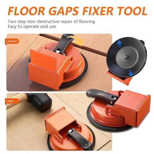 Floor Gap Fixer Tool- Strong Suction Cup, Plank Grabber with Suction Cup, Flooring Gap Repair Tool for Wood, Tile, Vinyl & Laminate Flooring | Floor Installation & Repair Kit (Suction Cup + Hammer)