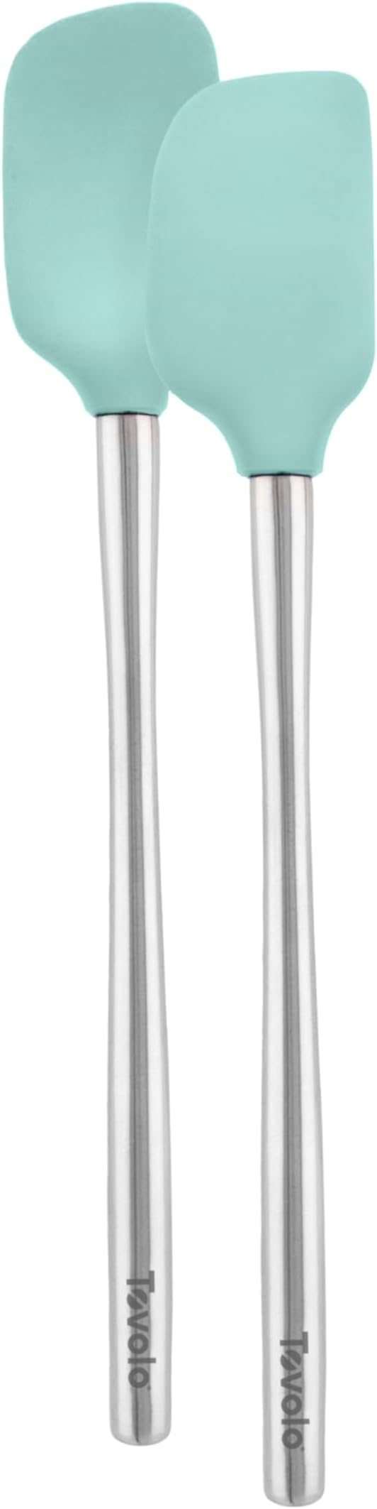 Tovolo Flex Core Silicone Spatula Spoonula Set of 2 for Non Stick Cast Iron Cooking & Baking, Dishwasher Safe Heat Resistant BPA Free Long Stainless Steel Handle Kitchen Utensil, Aqua Seafoam Green