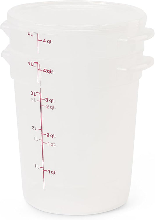 Cambro Food Storage Containers with Lids (BPA-Free) - 4 Quart - Food Grade Buckets with Lids (4 Pack) - For Dough Proofing and Brining (Translucent)