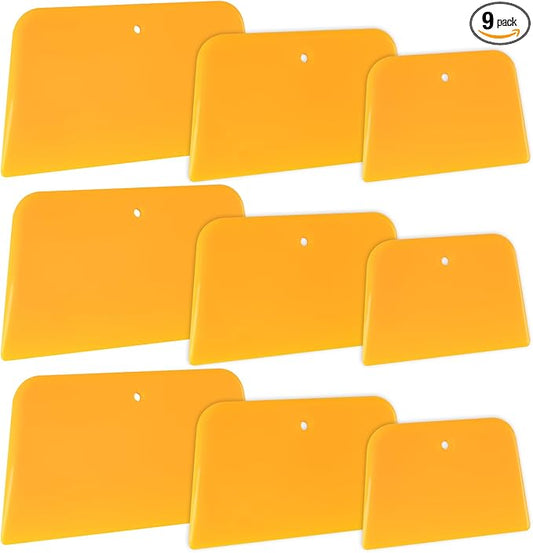 PEASUG Body Filler Spreader, 9 Pack Reusable Plastic Spreader Tool for Automotive Body Applying Fillers, Putties, Glazes, Caulks - Autobody Paint Repairs, 3 Each 4", 5" and 6"