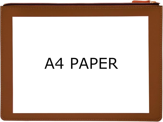 PU Leather A4 File Folder Zipper Document Holder Envelope Folder Case for Receipt Contract (Brown)