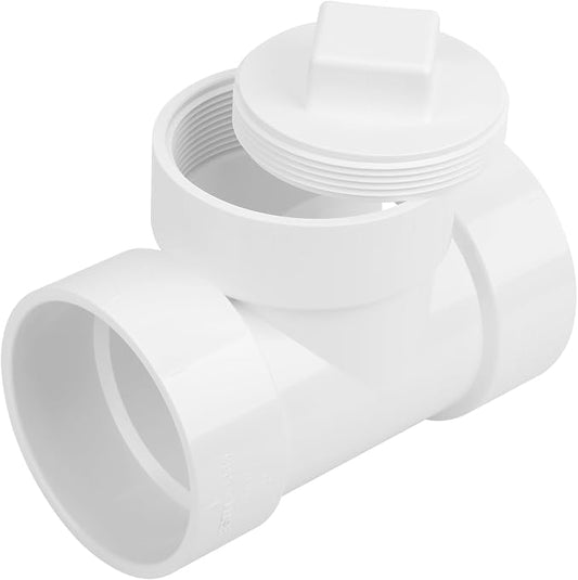 4IN PVC DWV Cleanout Tee with Plug Pipe Fitting (Socket x Socket x FPT) SCH40 4IN DWV PVC Sewer Cleanout Tee with NPT Female Cap Cover for pipe, Drain, Waste, Vent