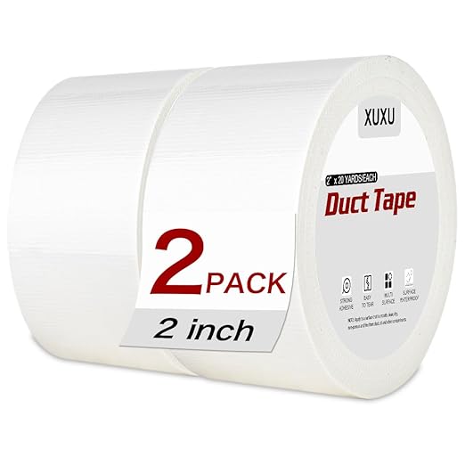 XUXU 2 Pack White Duct Tape Heavy Duty Waterproof, Strong Adhesive Tape Bulk for Indoor Outdoor Repairs Tear by Hand, 40 Yards x 2 Inch Total