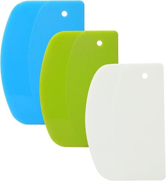3 Pieces Food Dough Scraper, Plastic Multi - Purpose Kitchen Pastry Cutting Tool, Flexible Bowl Scraper with Curved Edge, Cake Baking Bench Scraper