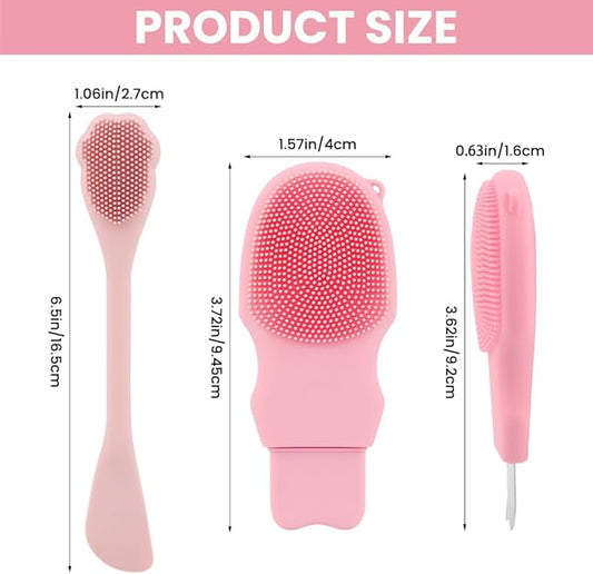 Blackhead Remover Tool for Face and Nose, 2 in 1 Silicone Face Cleansing Brush and Stainless Steel Blackhead Scraper Spatula, Mask Applicator for Men and Women(Pink)