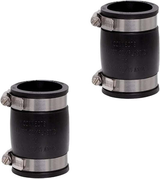 Fernco 1056-150 1-1/2-in. Flexible PVC Pipe Coupling for Cast Iron and Plastic Plumbing Connections 2-Pack