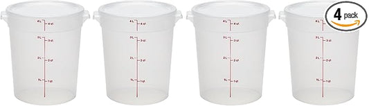 Cambro Food Storage Containers with Lids (BPA-Free) - 4 Quart - Food Grade Buckets with Lids (4 Pack) - For Dough Proofing and Brining (Translucent)