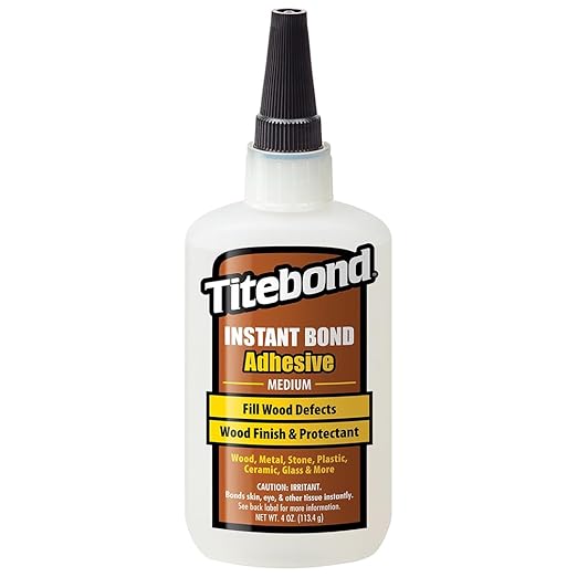 Titebond Instant Bond Medium CA Super Glue – Fast-Setting Ethyl Cyanoacrylate Adhesive for Wood, Pen Making, Filling Knots & Voids, 5–7 Second Set – 4 Oz. 6212
