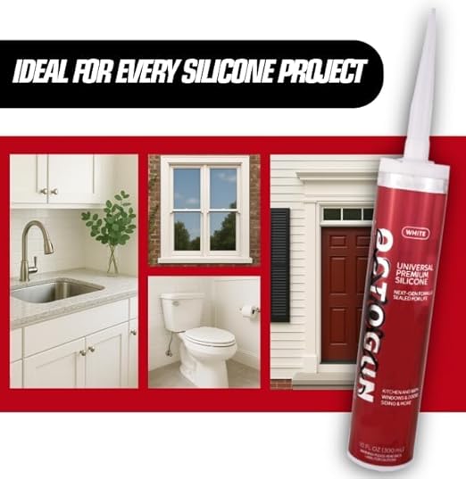 Octogun™ Universal Premium Silicone x6 Pack – All-Purpose Waterproof Sealant for Bathroom, Kitchen, Shower, Window & Door – Low Odor, Flexible & Long-Lasting – 10.1 fl oz -White, Silicone, Caulk