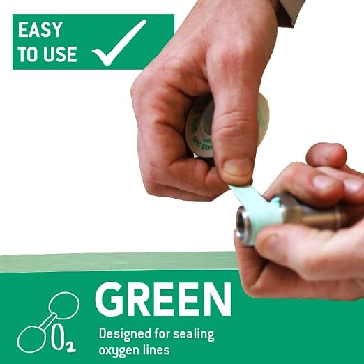 Gasoila Green PTFE Thread Seal Tape – Professional-Grade, 1/2 Inch x 260 Inch, High-Density Thread Tape for Oxygen Lines – Leak-Proof Seal, Non-Toxic, 24 Pack