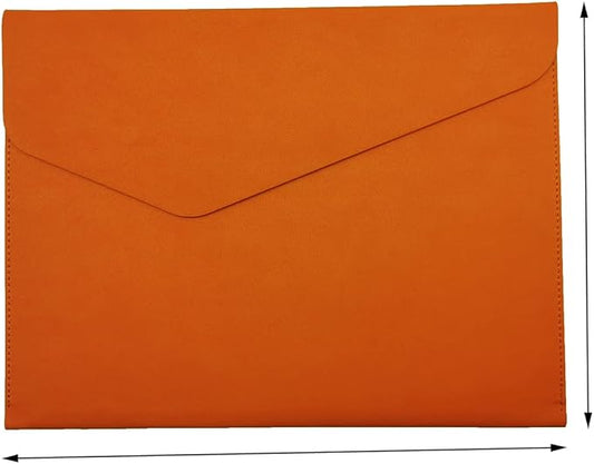 PU A4 Leather File Folder Document Holder Folder Stylish Portfolio Envelope Case with Strap and Invisible Magnetic Closure (Orange)