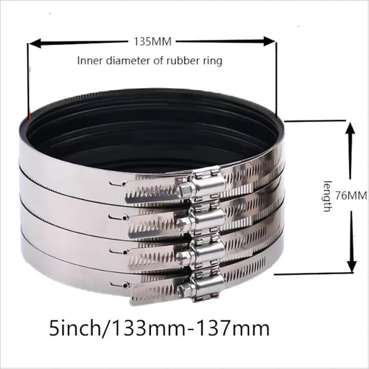 Flexible pipe Coupling with Stainless Steel Clamps.Pipe Connector for PVC and Metal Pipes (5inch/133mm-137mm)